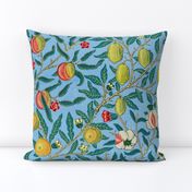 fruit - by William Morris - LARGE 21" -  original Antiqued art nouveau art deco blue background 