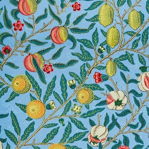fruit - by William Morris - LARGE 21" -  original Antiqued art nouveau art deco blue background 