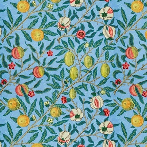 fruit - by William Morris - MEDIUM 14" -  original Antiqued art nouveau art deco blue background 