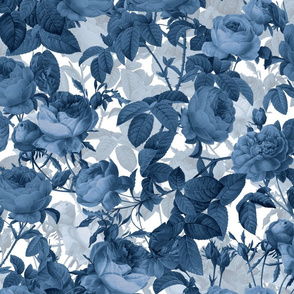 18"  Pierre-Joseph Redouté- Pierre-Joseph Redoute- Redouté fabric,Roses fabric-Redoute roses- Chinoiserie Blue Roses 