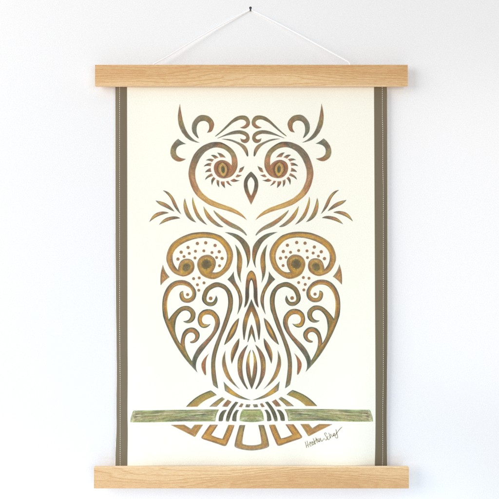 Hand-Drawn Tribal Owl Tea Towel