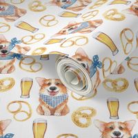 6"cute welsh cardigan corgi celebrating oktoberfest with beer and pretzel adorable painted corgis design corgi lovers will adore this lovely fabric