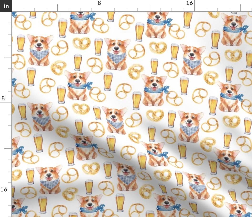 6"cute welsh cardigan corgi celebrating oktoberfest with beer and pretzel adorable painted corgis design corgi lovers will adore this lovely fabric