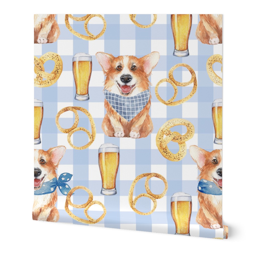 6" cute welsh cardigan corgi celebrating oktoberfest with beer and pretzel adorable painted corgis design corgi lovers will adore this lovely fabric