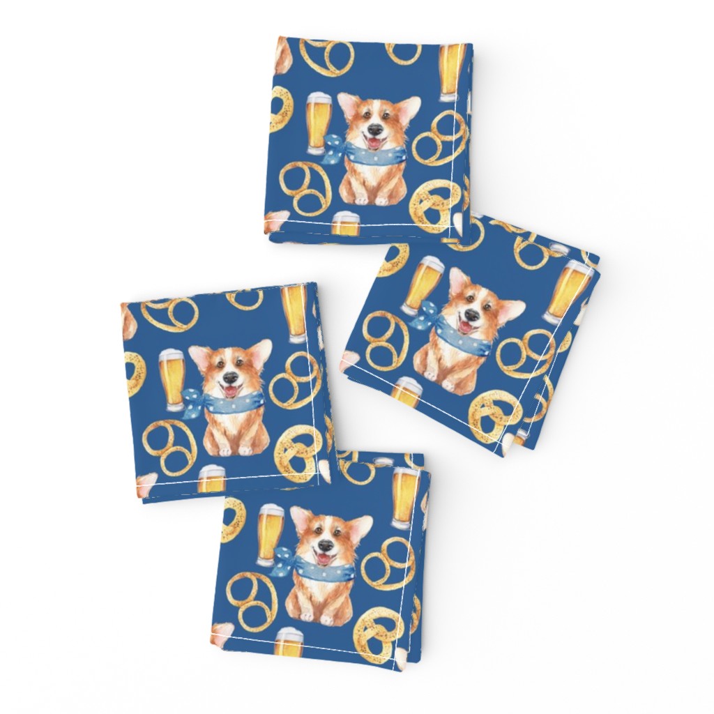 6" cute welsh cardigan corgi celebrating oktoberfest with beer and pretzel adorable painted corgis design corgi lovers will adore this lovely fabric