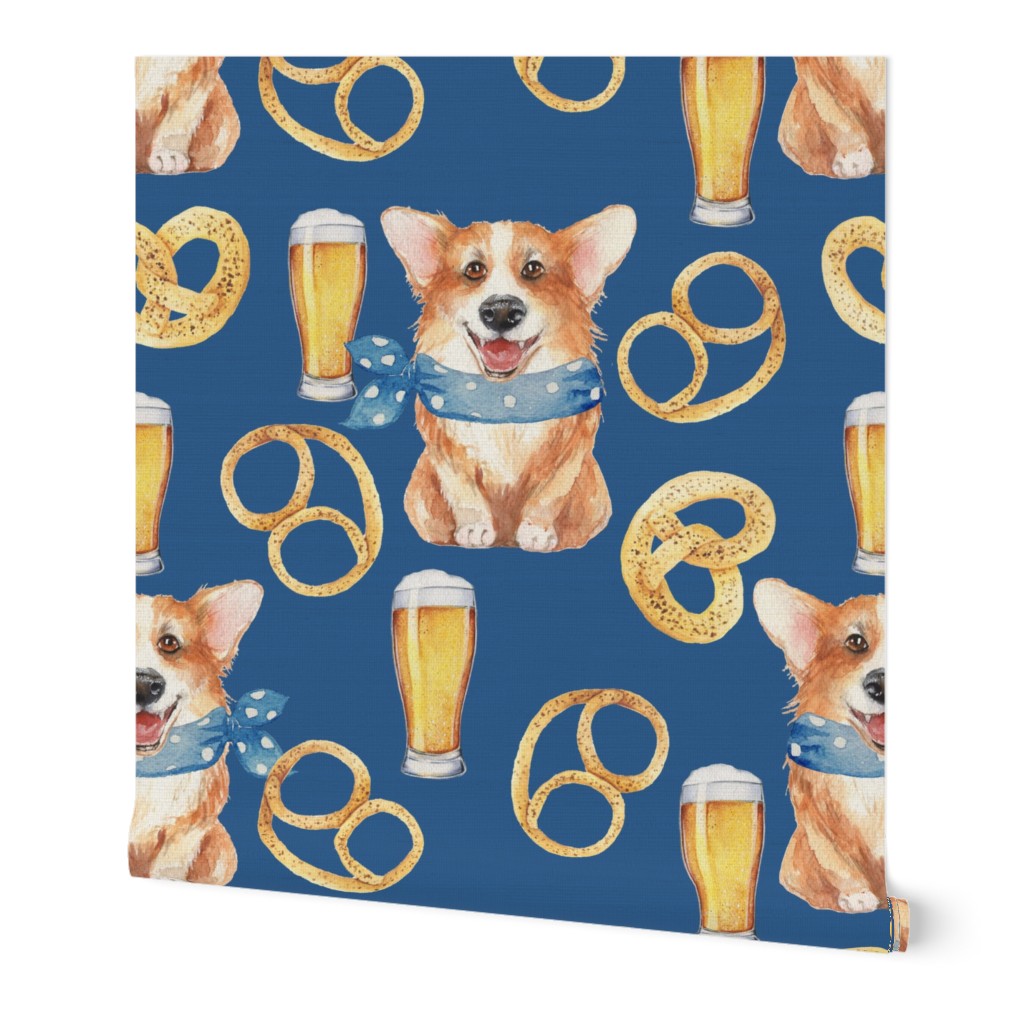 6" cute welsh cardigan corgi celebrating oktoberfest with beer and pretzel adorable painted corgis design corgi lovers will adore this lovely fabric