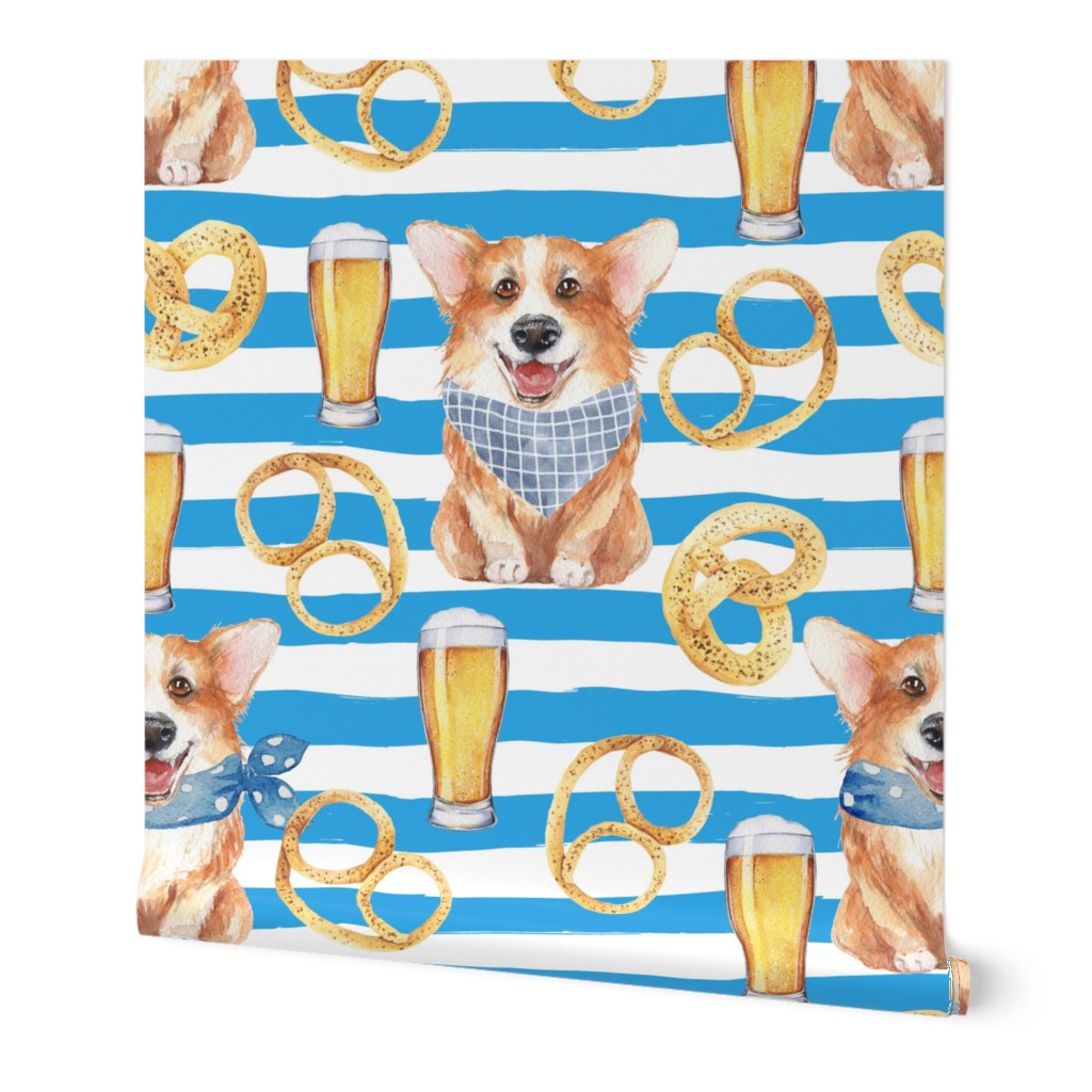 6" cute welsh cardigan corgi celebrating oktoberfest with beer and pretzel adorable painted corgis design corgi lovers will adore this lovely fabric