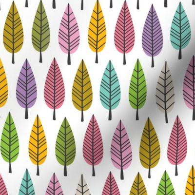 Colorful trees autumn forest abstract leaves retro botanical style girls