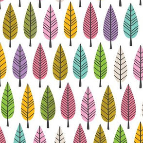 Colorful trees autumn forest abstract leaves retro botanical style girls