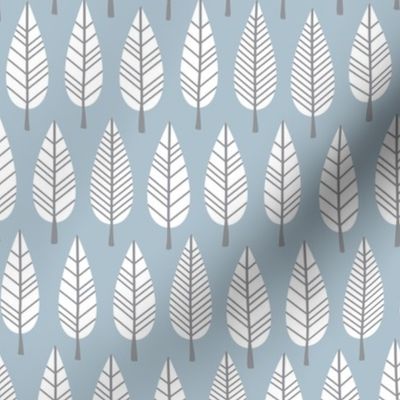 Retro trees autumn winter forest abstract leaves scandinavian botanical style gender neutral blue