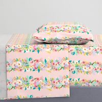 Pastel Garden Spring Floral Stripes/ Lt Peachy Pink (Smaller)