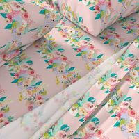 Pastel Garden Spring Floral Stripes/ Lt Peachy Pink (Smaller)