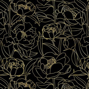 Gold peonies on black