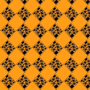 check flowers and squares-orange