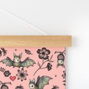 Bats and Hearts with Pink Background