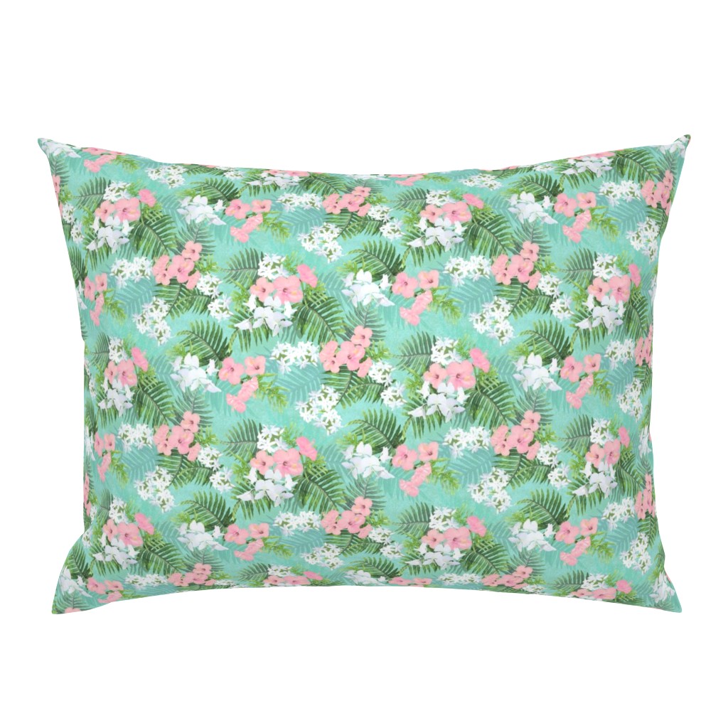 Hawaiian Garden Pink Hibiscus on Aqua Small 1200