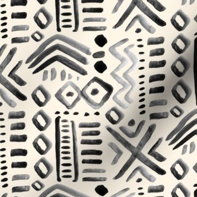 Mudcloth Black Abstract Tribal  Cream Gray _ Miss Chiff Designs Ethnic 