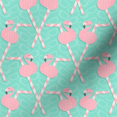 Fancy Flamingo Straws on Aqua Ice