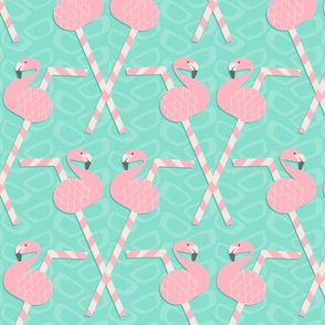 Fancy Flamingo Straws on Aqua Ice