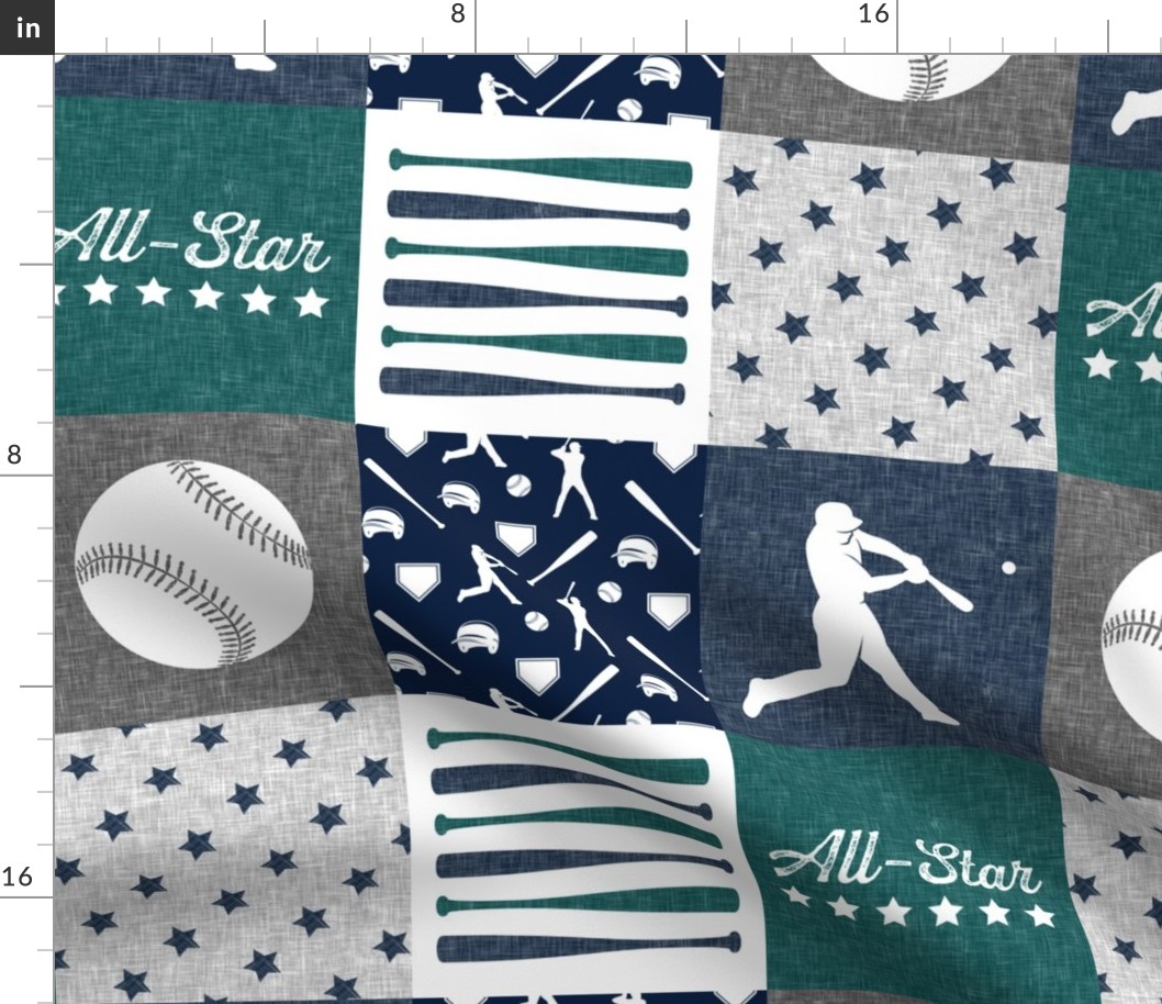 All-Star - baseball patchwork - green C18BS - wholecloth 