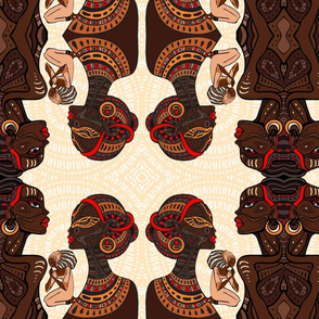 African Tribal  Women on Khaki Mandala