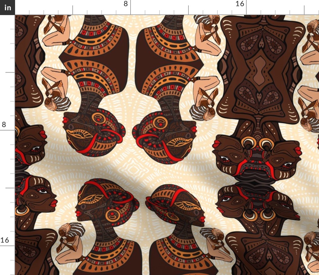 African Tribal  Women on Khaki Mandala