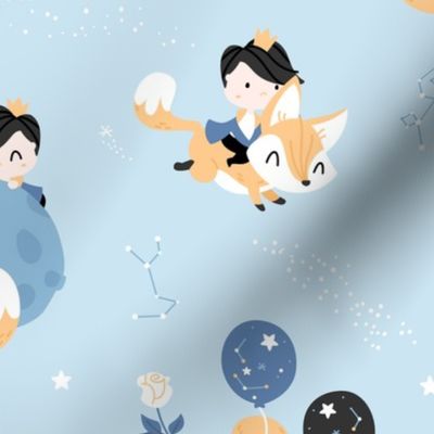 The Little Prince and The Fox - light blue and gold