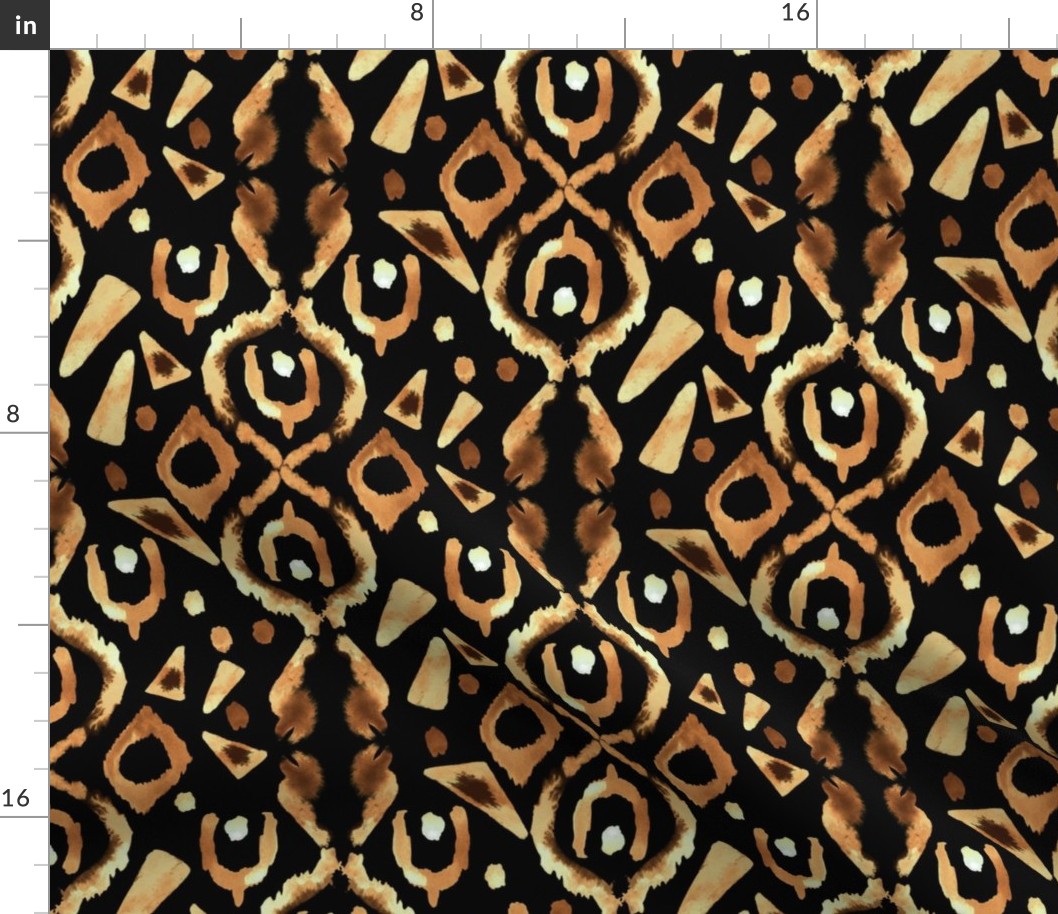 Gold Tan Brown Black  Tribal Ikat 