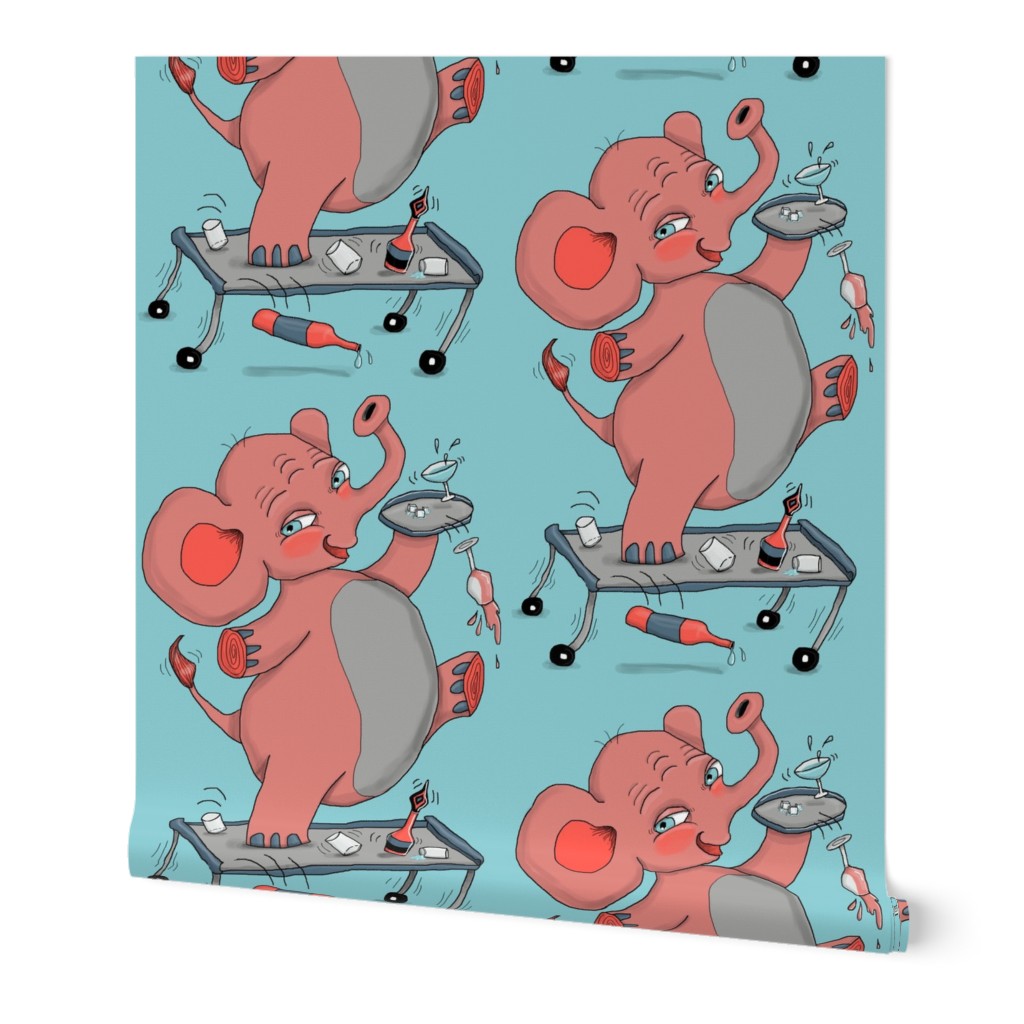 i'm so drunk, i'm seeing pink elephants! large scale, pink coral blue aqua gray