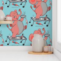 i'm so drunk, i'm seeing pink elephants! large scale, pink coral blue aqua gray
