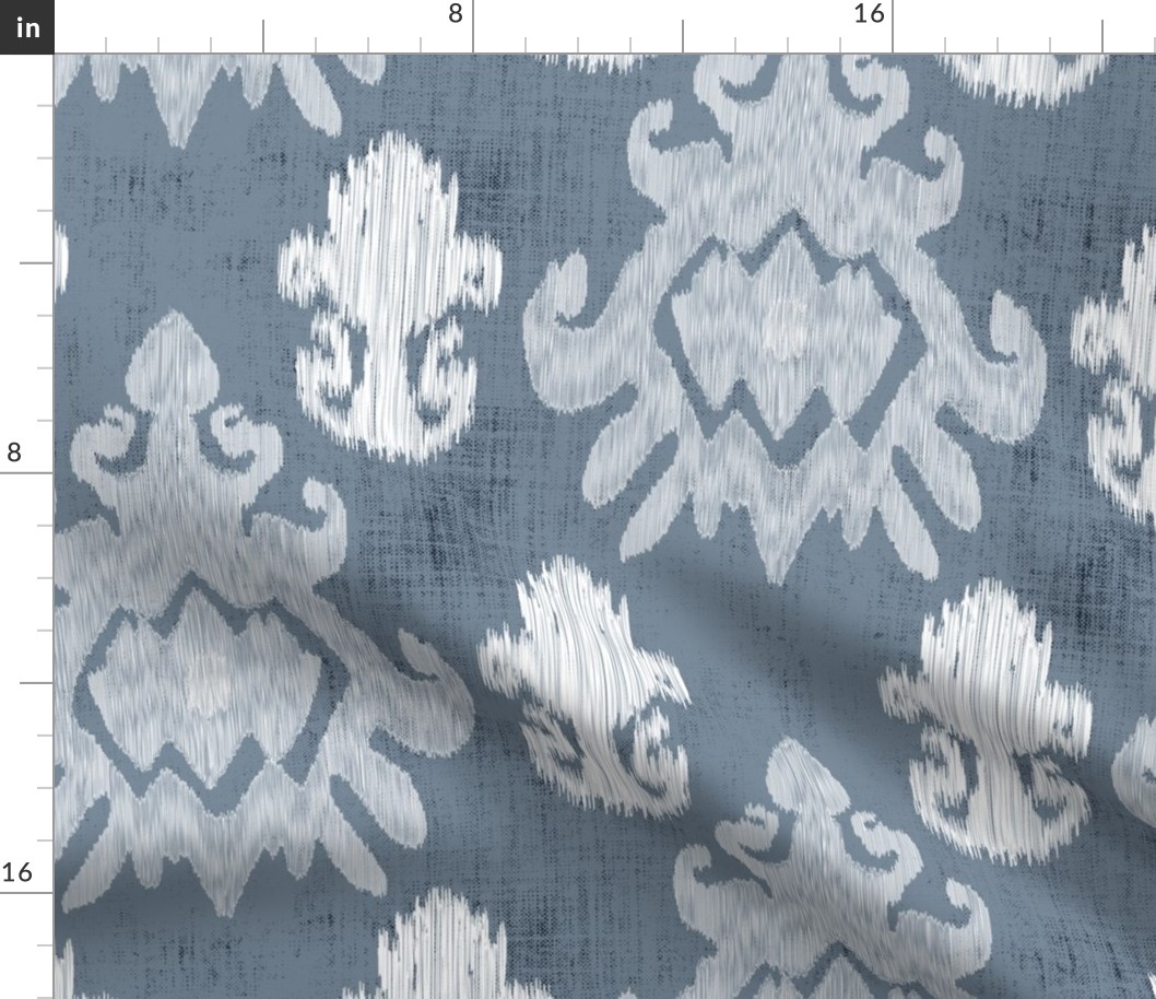 17-11E Jumbo White Ikat on Blue Slate Large Scale Home Decor _ Miss Chiff Designs 