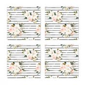 8" Magnolia Watercolor Blooms // Black and White Stripes