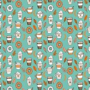 MINI - pumpkin spice latte fabric coffee and donuts fall autumn traditions mint