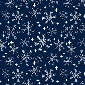 SMALL - winter snowflakes // navy blue dark blue snowflake pattern snowflake fabric cute snowflakes best xmas holiday christmas design andrea lauren fabric