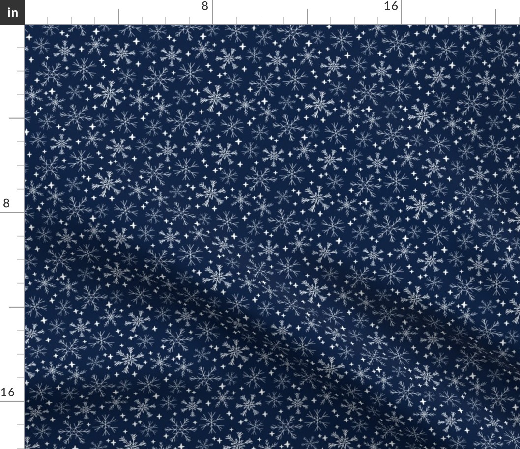 SMALL - winter snowflakes // navy blue dark blue snowflake pattern snowflake fabric cute snowflakes best xmas holiday christmas design andrea lauren fabric