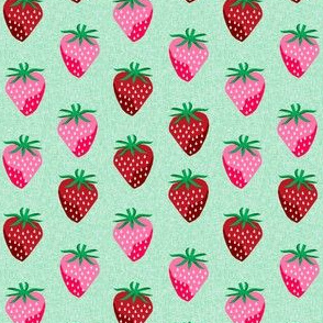 strawberry fruit summer food berry fabric mint - small