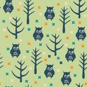 Owl in Green Forest