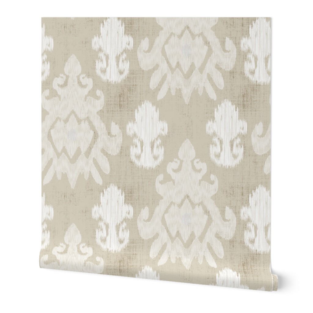 17-11B White Cream Beige Ikat on Oatmeal Tan Brown _ Miss Chiff Designs 