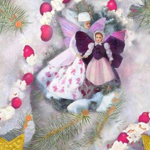 5-Inch Size of Violet Victorian Snow Fairies First Snow with Gold Stars