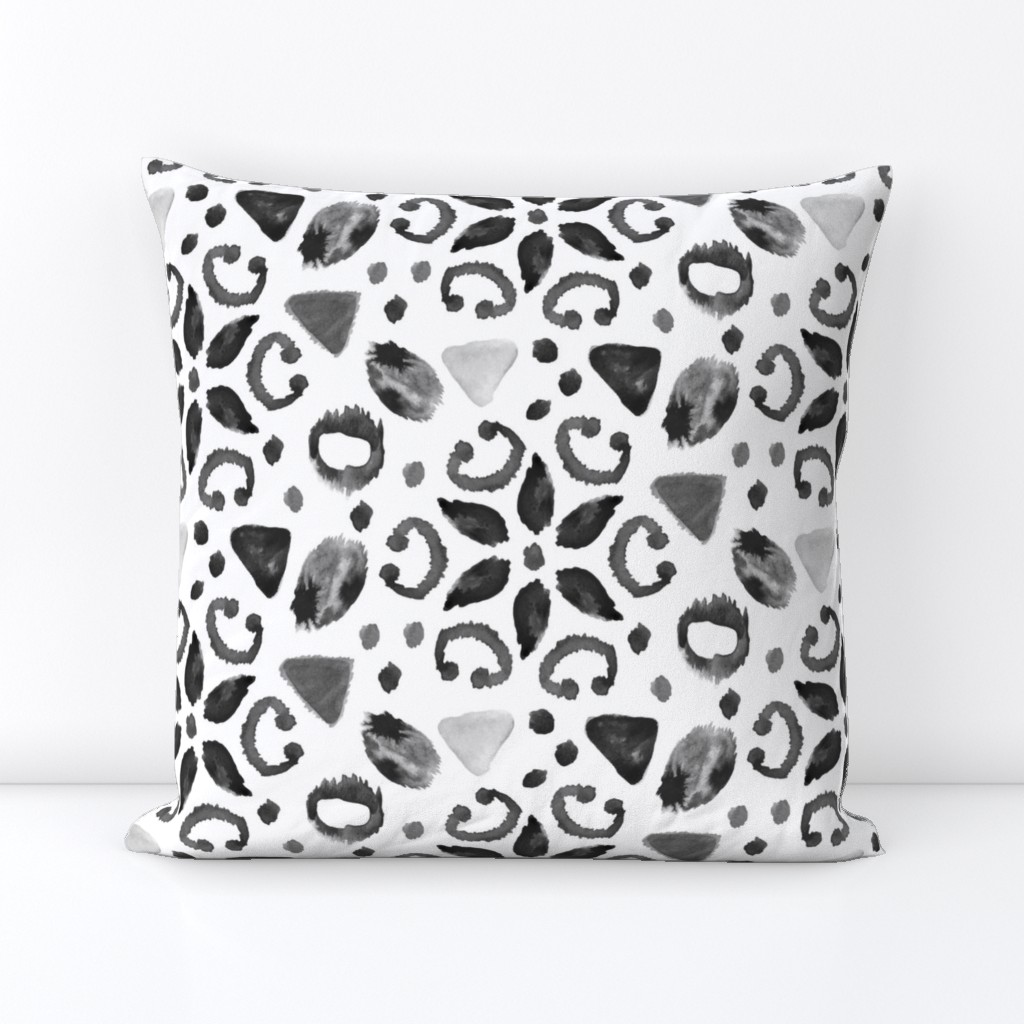 Floral Flower Watercolor Ikat White Grey Black white Large Scale || Tribal Neutral Home Decor Gray _ Miss Chiff Designs