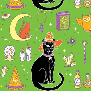 Mystical Cats Halloween in Green and black