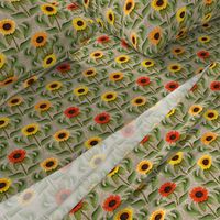 Sunflower Damask on Faux Linen Texture