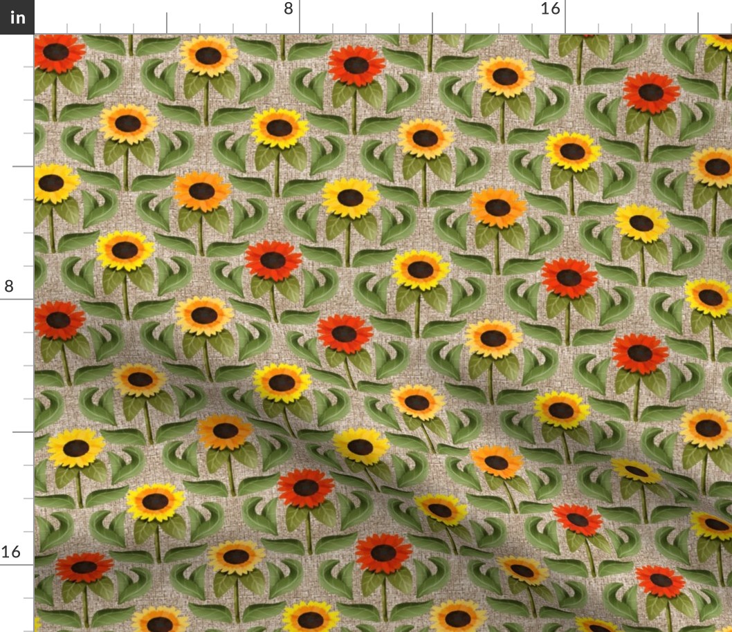 Sunflower Damask on Faux Linen Texture