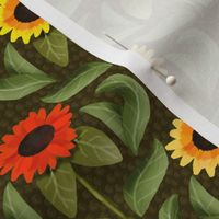 Sunflower Damask on Brown Pebbly Background
