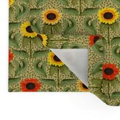 Sunflower Damask on Light Yellow Pebbly Background