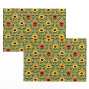 Sunflower Damask on Light Yellow Pebbly Background