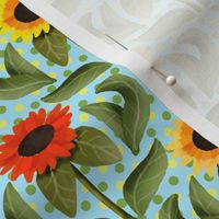 Sunflower Damask on Green and Yellow Polka Dots