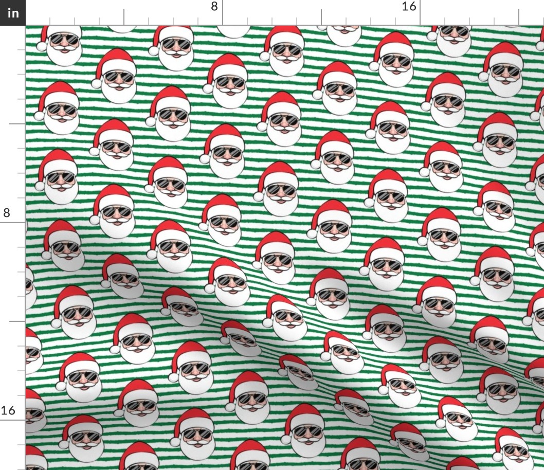Santa Claus w/ sunnies - green stripes - Christmas