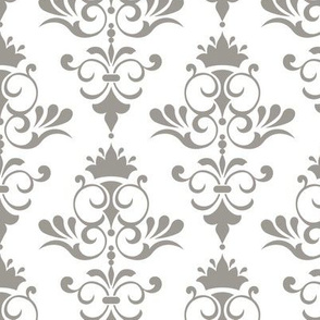 Sunset - White and Olive Green Damask