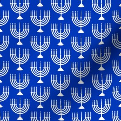 Menorahs - Hanukkah  - white on blue